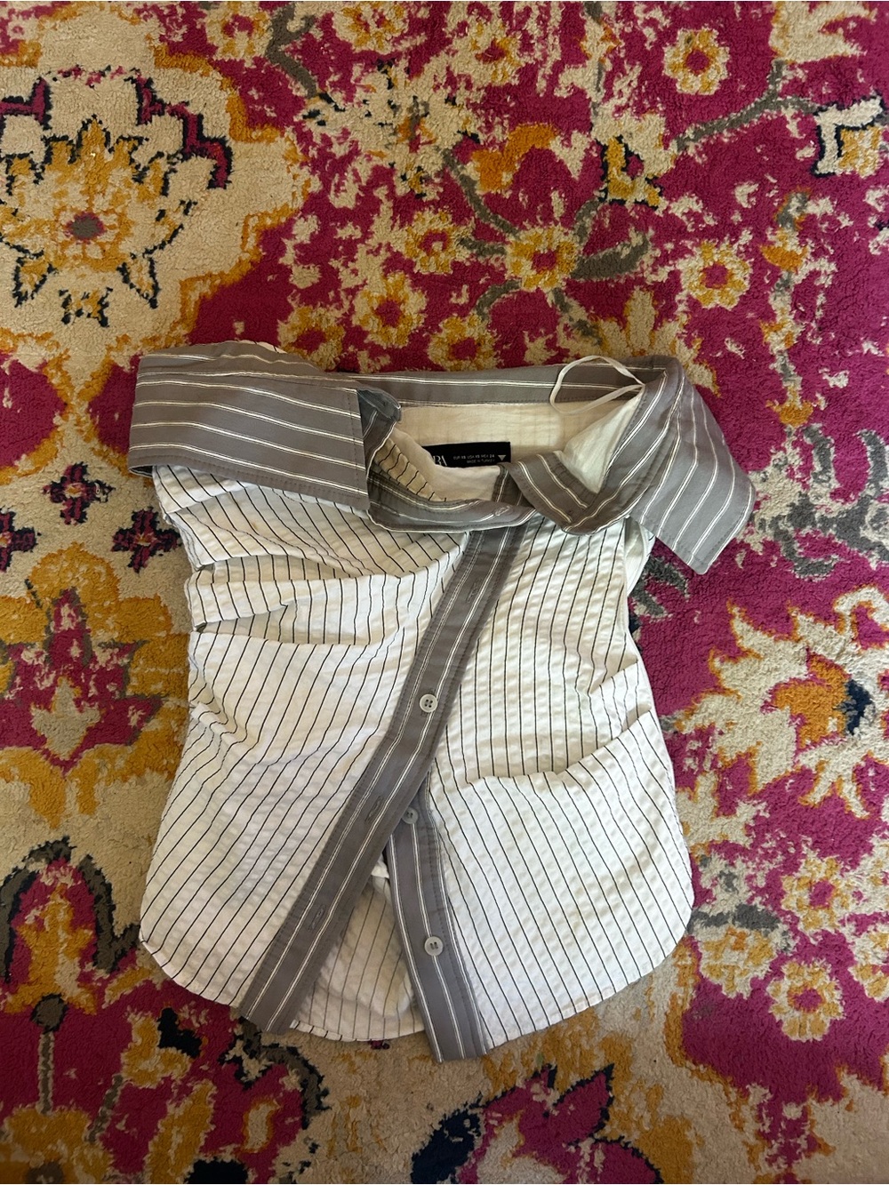 Zara White Pinstripe Button-Down Shirt with Gray Trim